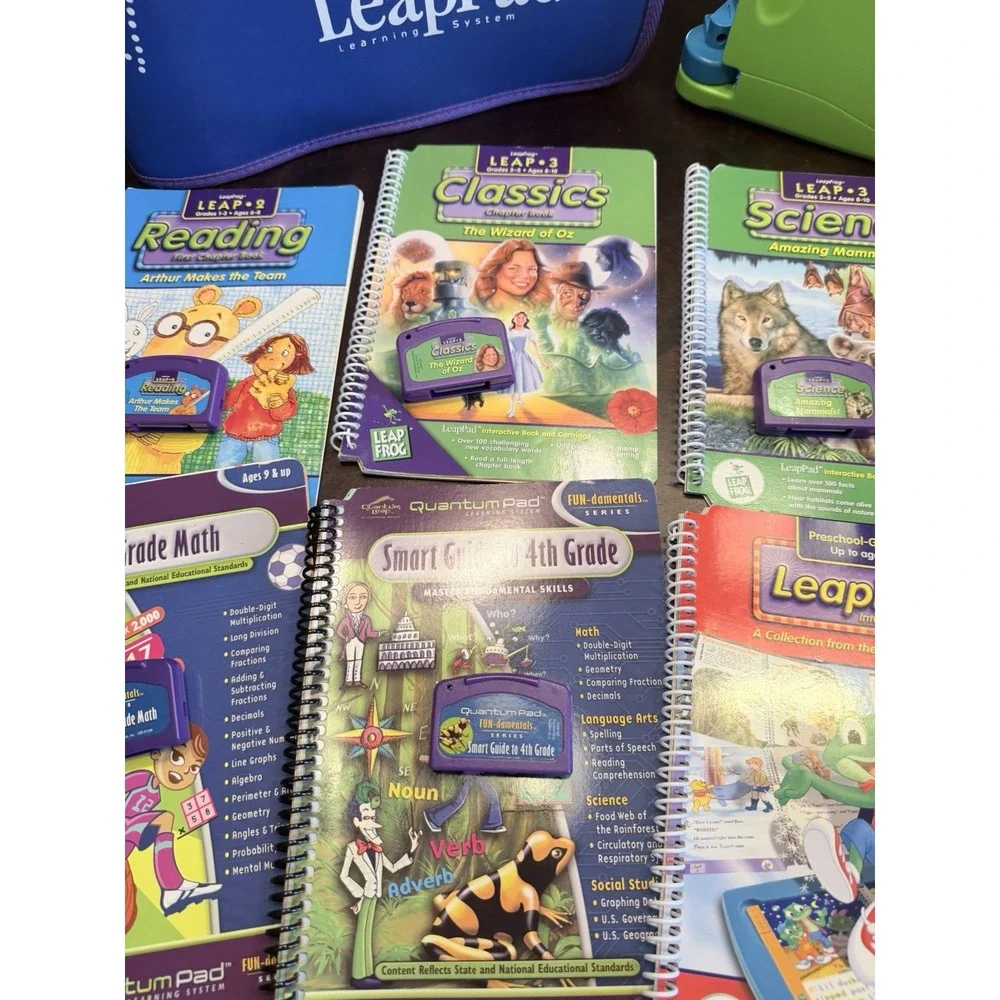 Vintage LeapFrog Leap Pad five Cartridges And Books Carrying Case Tested